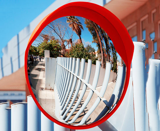 Traffic Safety Convex Mirror with Orange Mirror Back and Cap